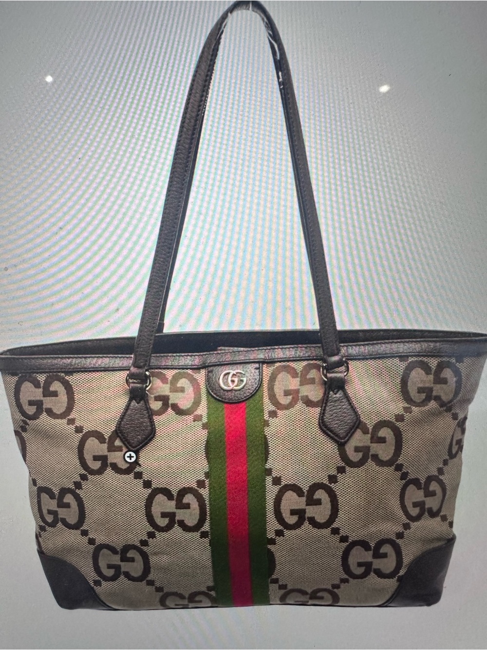 Gucci Beige/Brown GG Canvas Tote with Green & Red Center Stripe
